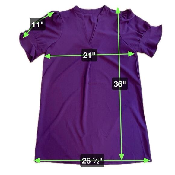 Unbranded Purple Shift Dress Easy Care Pull On V-Neck Short Ruffle Sleeve Size L - Picture 7 of 9